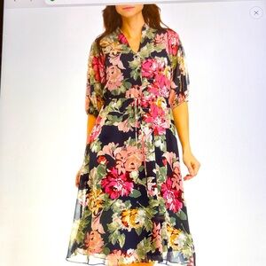 Sandra Darren Multicolor Floral Midi Dress, NWT